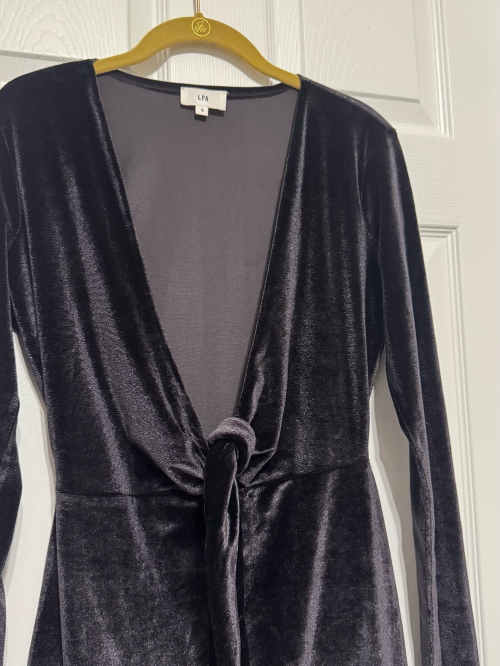 LPA x REVOLVE Dress 18 Night Blue Velvet Plunge Tie Front Dress Size S